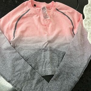 Gym Shark Pink and Grey Ombré Long Sleeve Crop Top